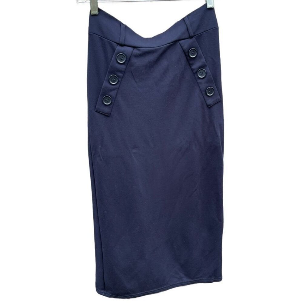Carmen Marc Valvo size 4 midnight blue midi body hugging skirt
